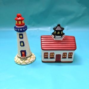 Vintage FIGI salt and pepper shaker. Lighthouse and house.
